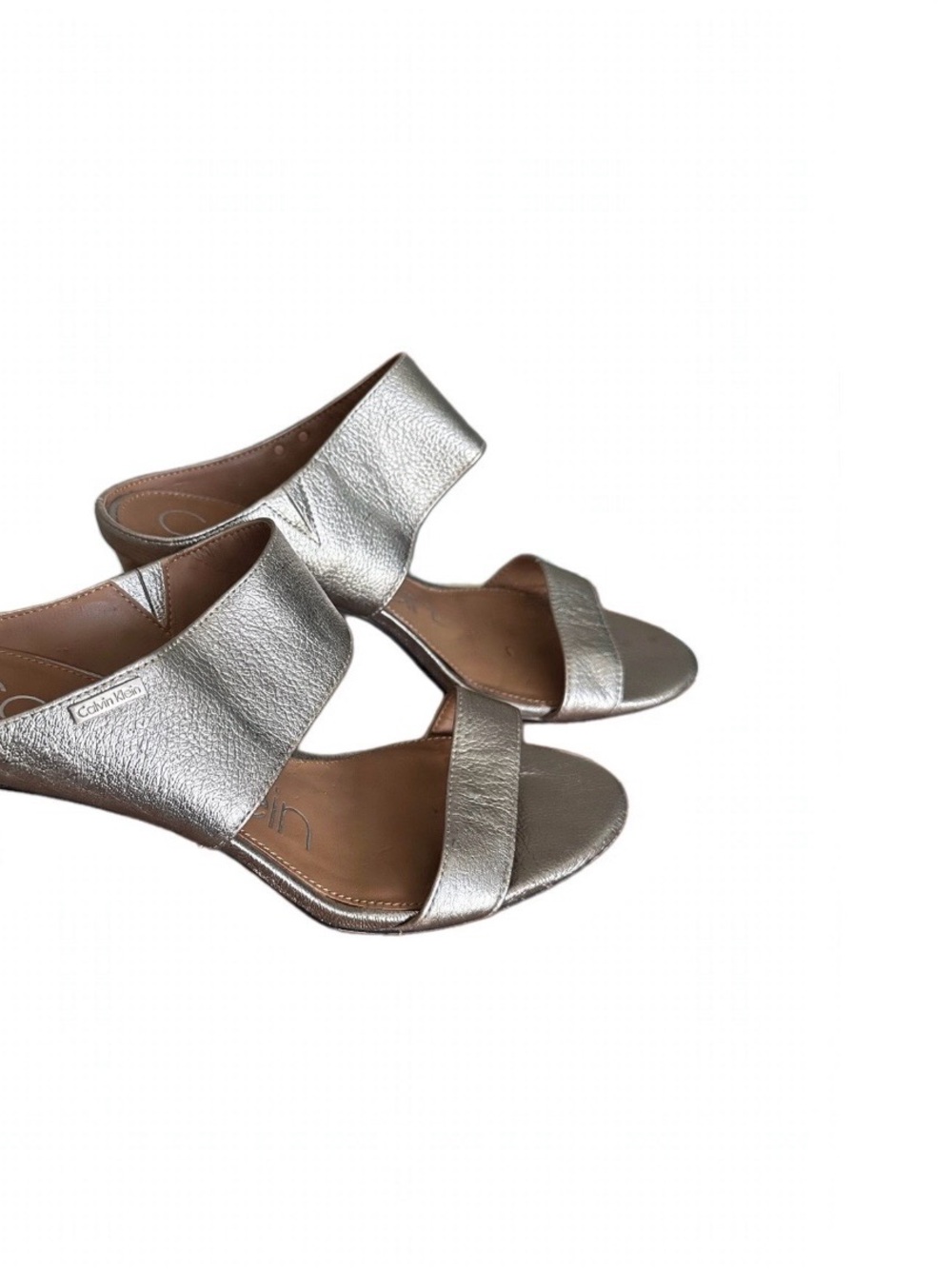 Calvin Klein Metallic Gold Two-Band Slide Sandals